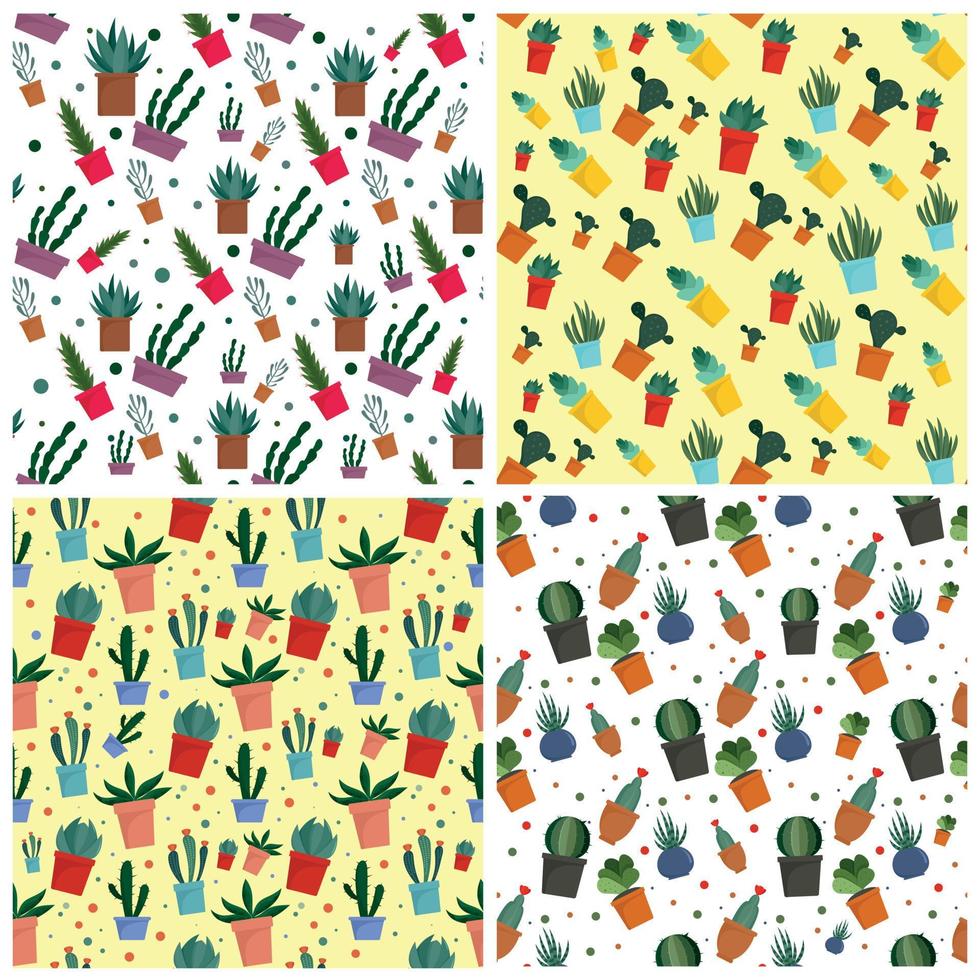 Succulent pattern set, flat style vector