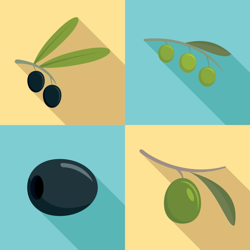 conjunto de iconos de aceite de aceitunas festival, estilo plano vector