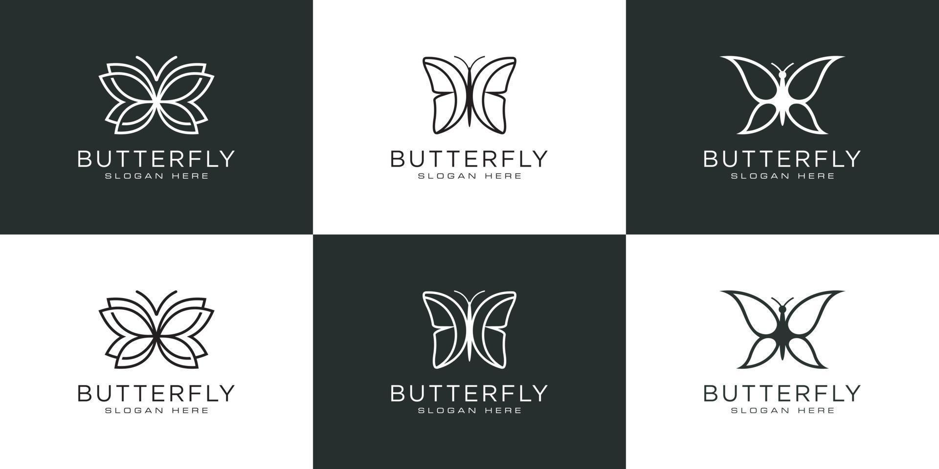 set of butterfly animal logo design vector