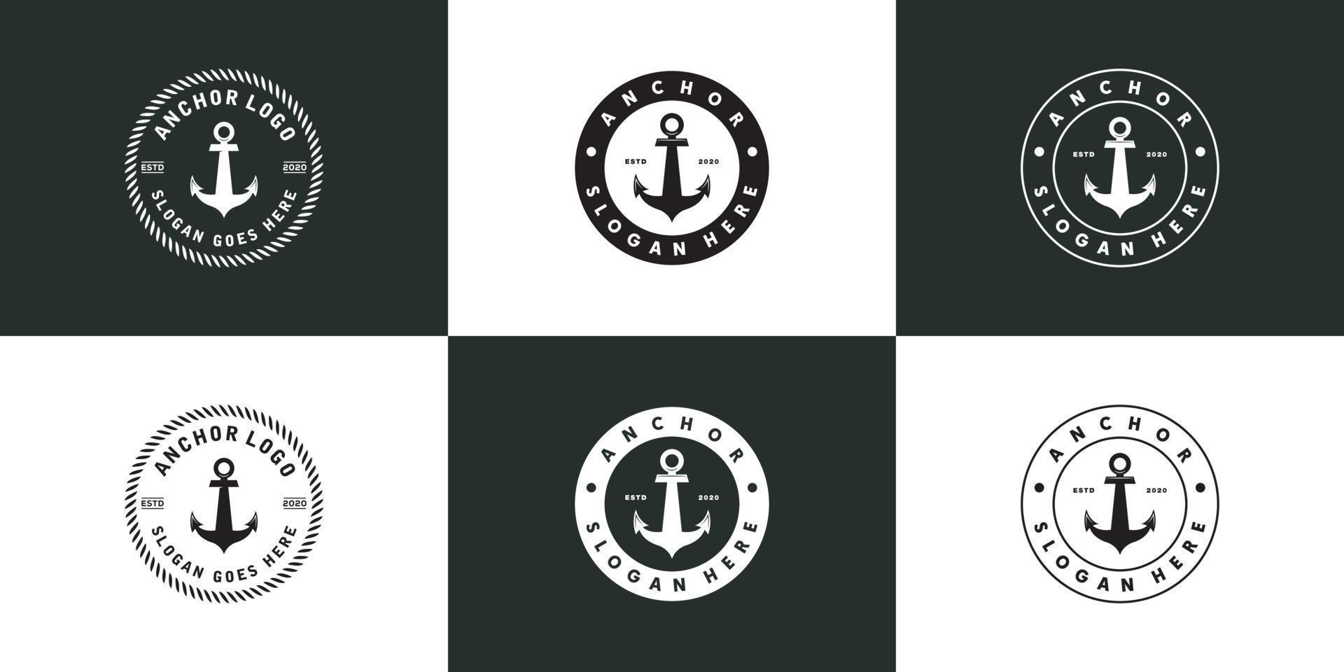 set of Anchor nautical marine circle seal logo design vector