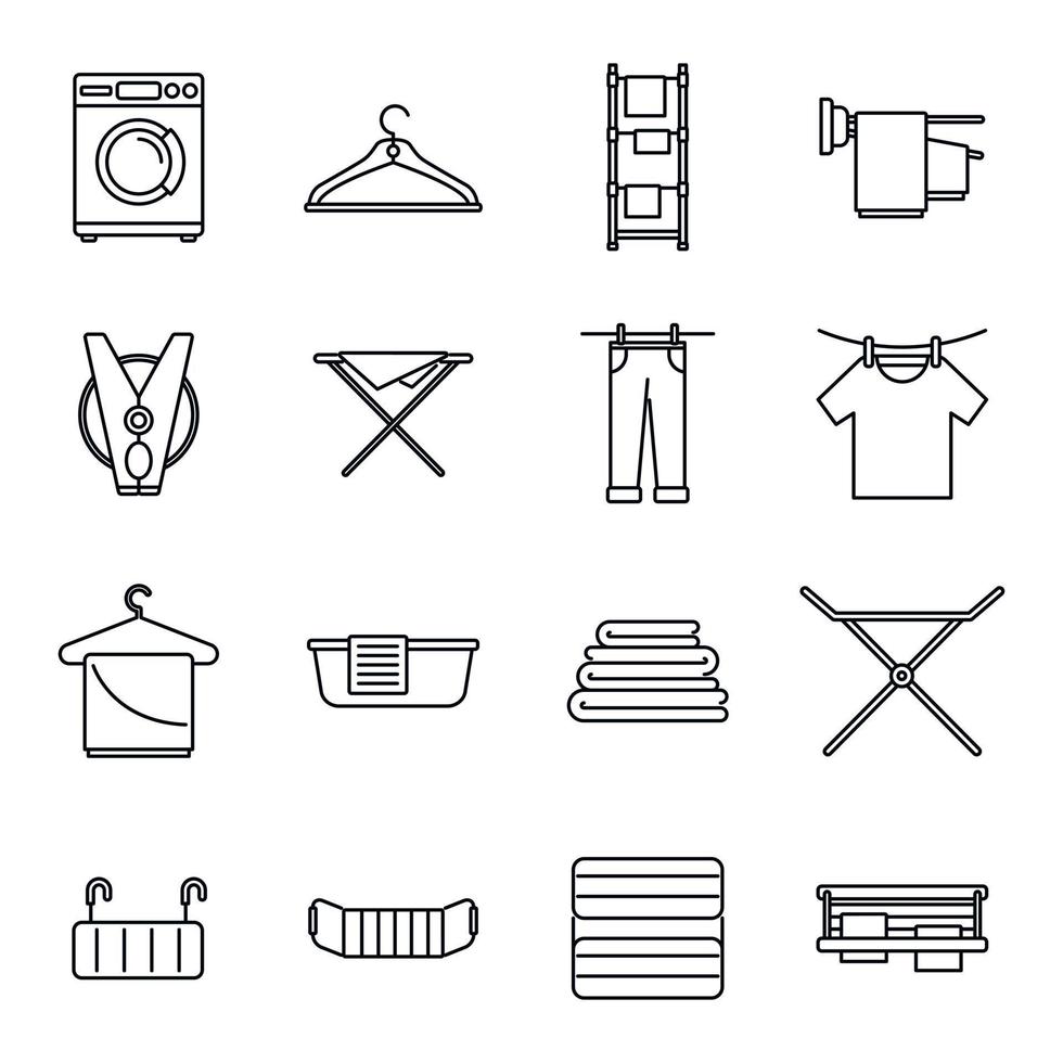 Tumble dryer machine icons set, outline style vector