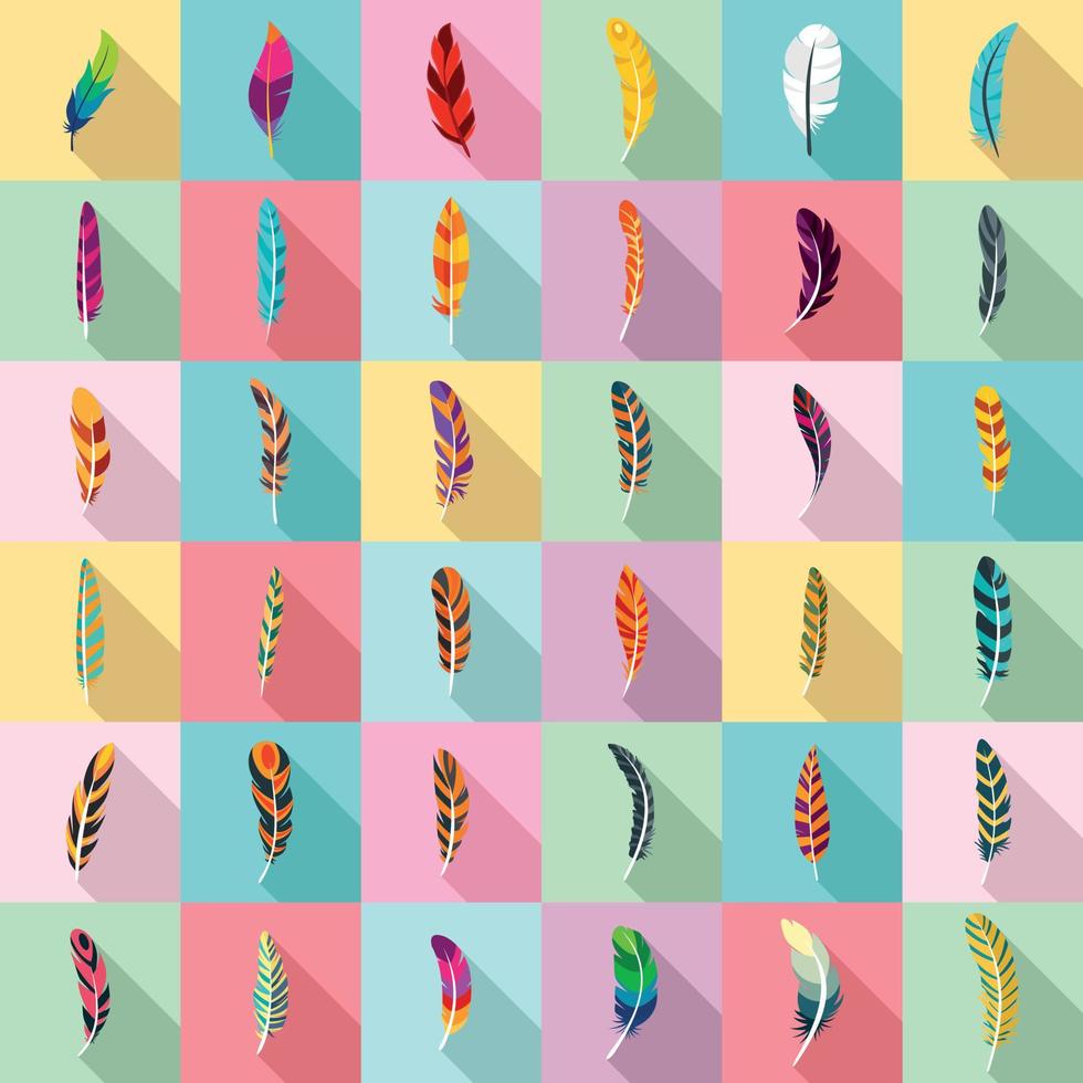 Feather icon set, flat style vector