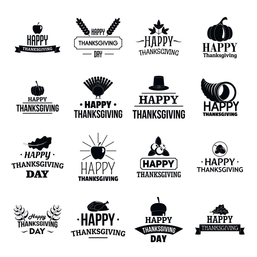 Thanksgiving day logo set, simple style vector