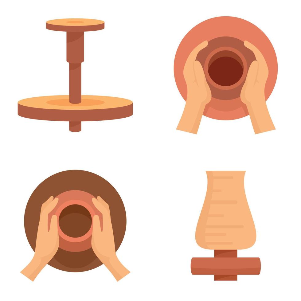 Potters wheel icon set, flat style vector