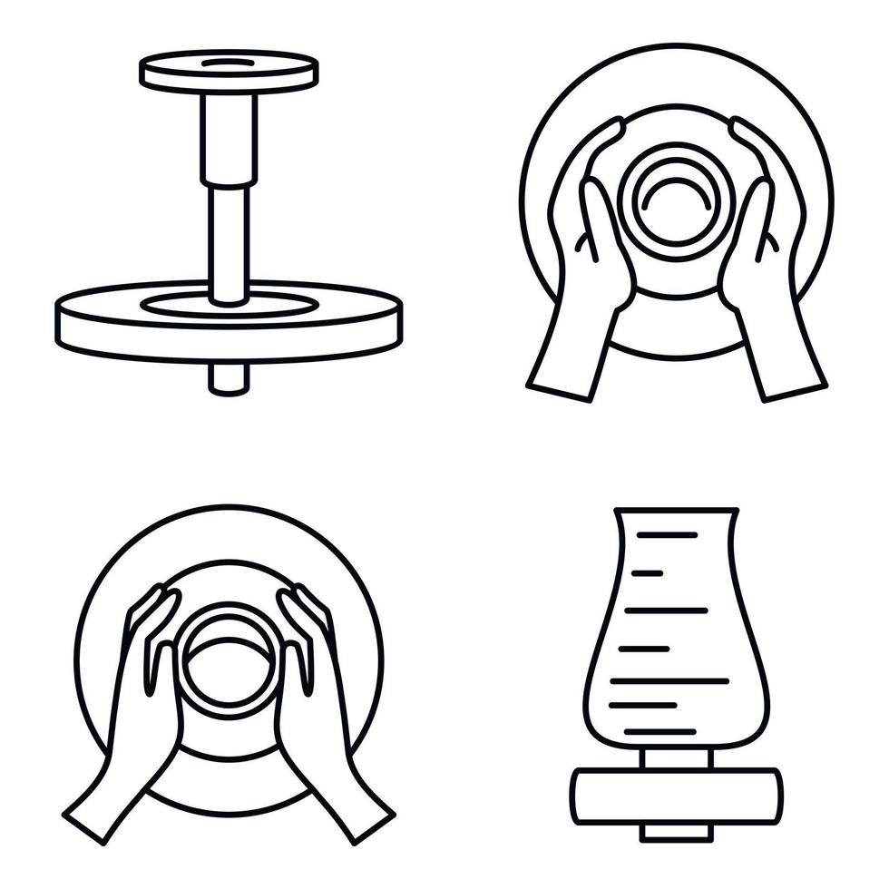 conjunto de iconos de rueda de alfarero, estilo de esquema vector