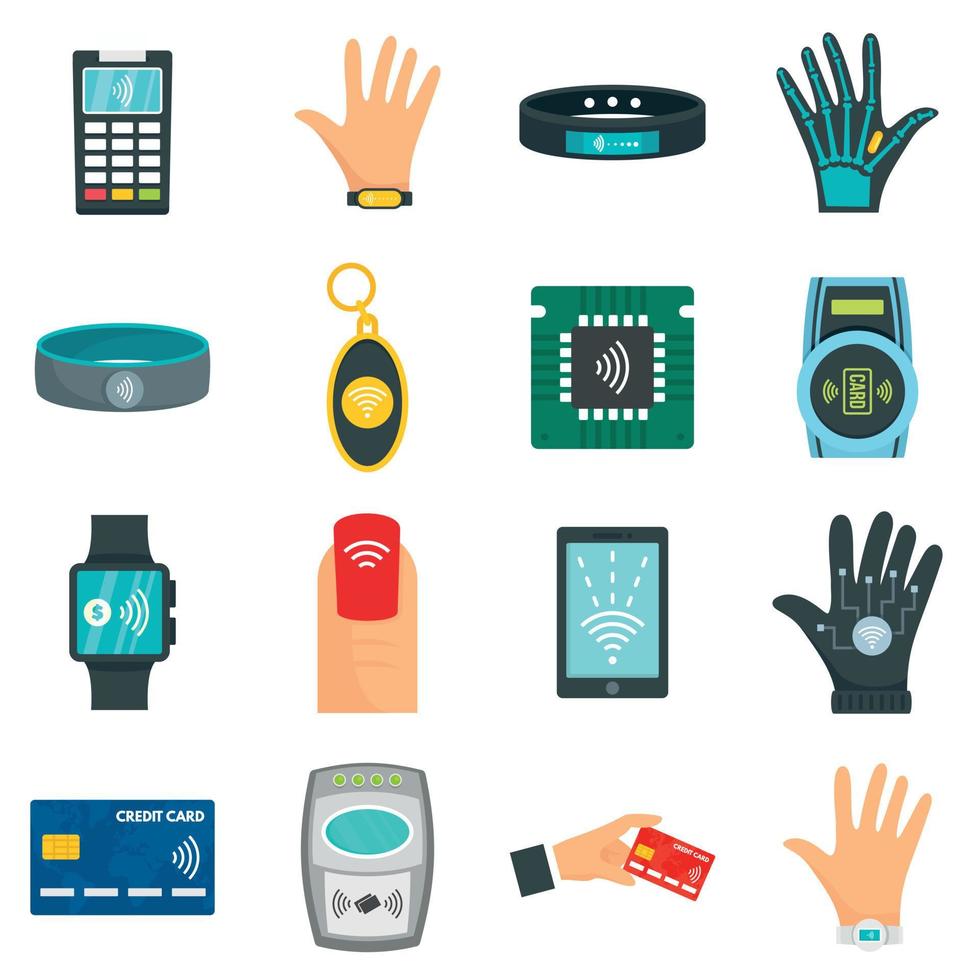 Nfc technology icon set, flat style vector