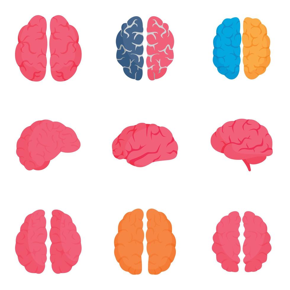 Genius brain icon set, flat style vector