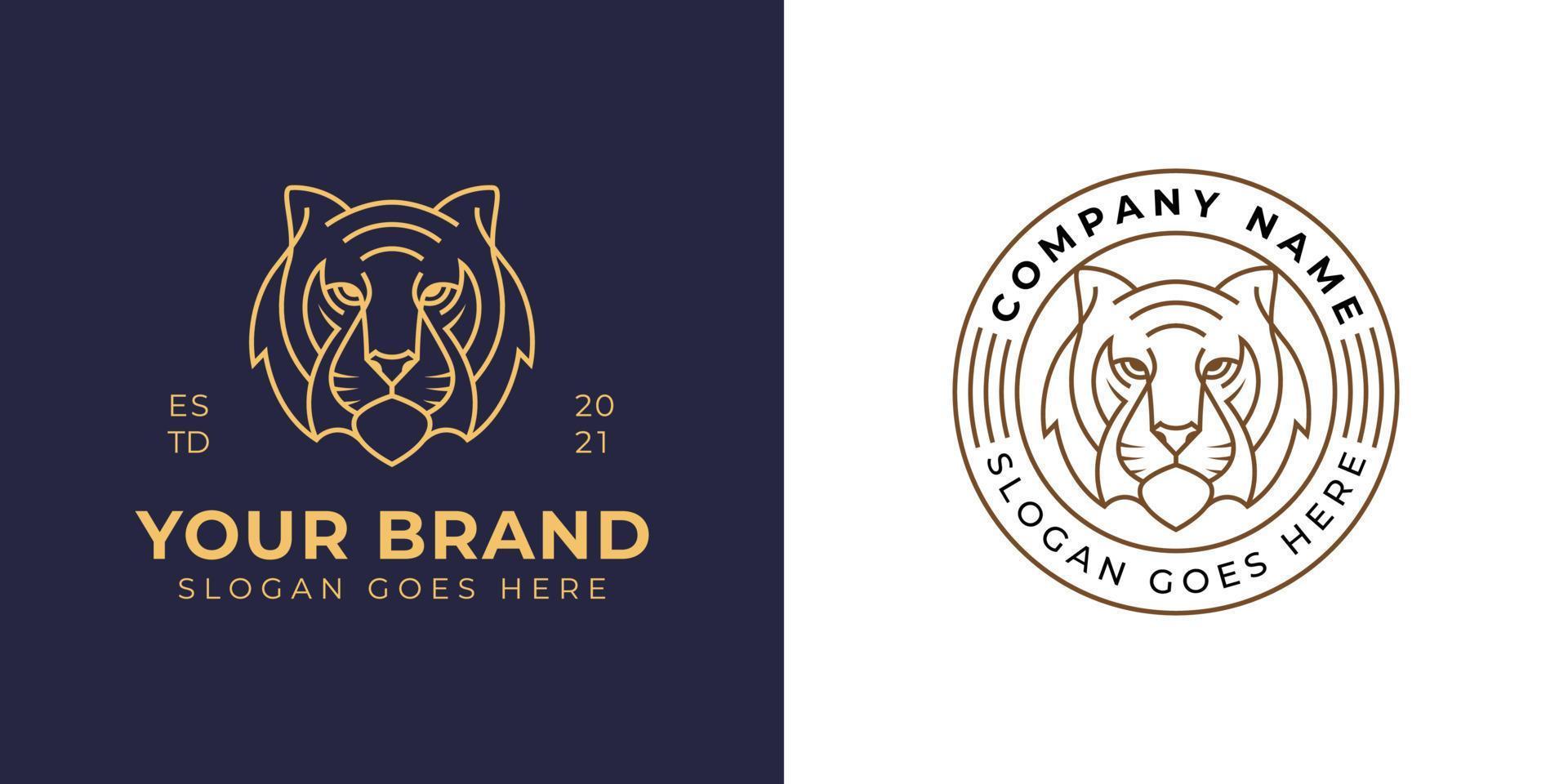 logotipo de cabeza de tigre clásico vintage y estilo de arte de línea de emblema vectorial para su marca o empresa vector