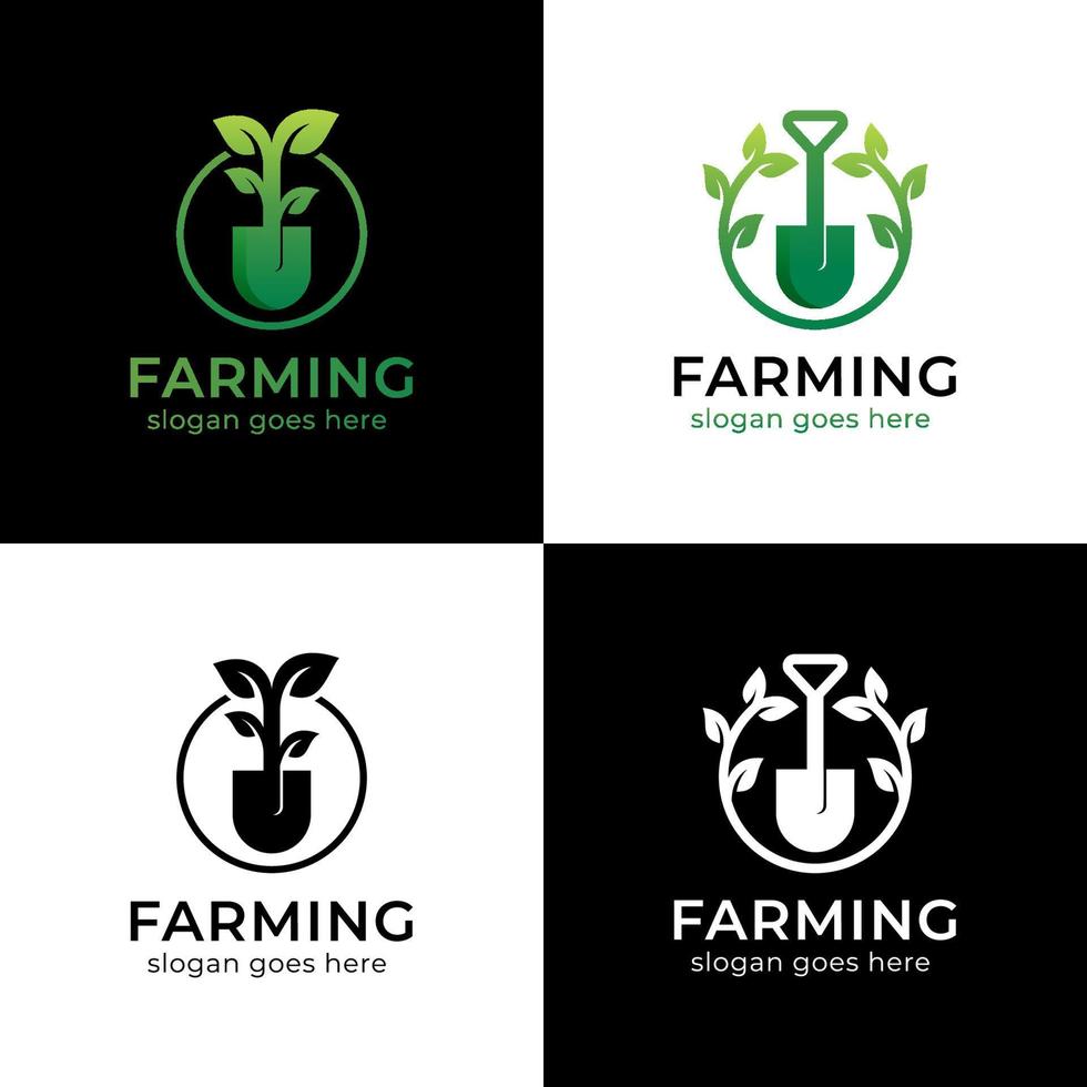 shovel tree leaf logo for farming, Gardener, botany, seed, greening logo collection vector