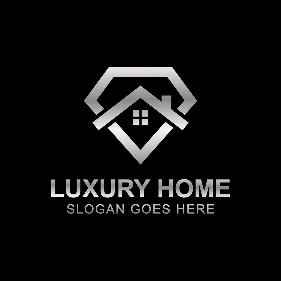 metallic diamond house or luxury home premium real estate logo design vector template