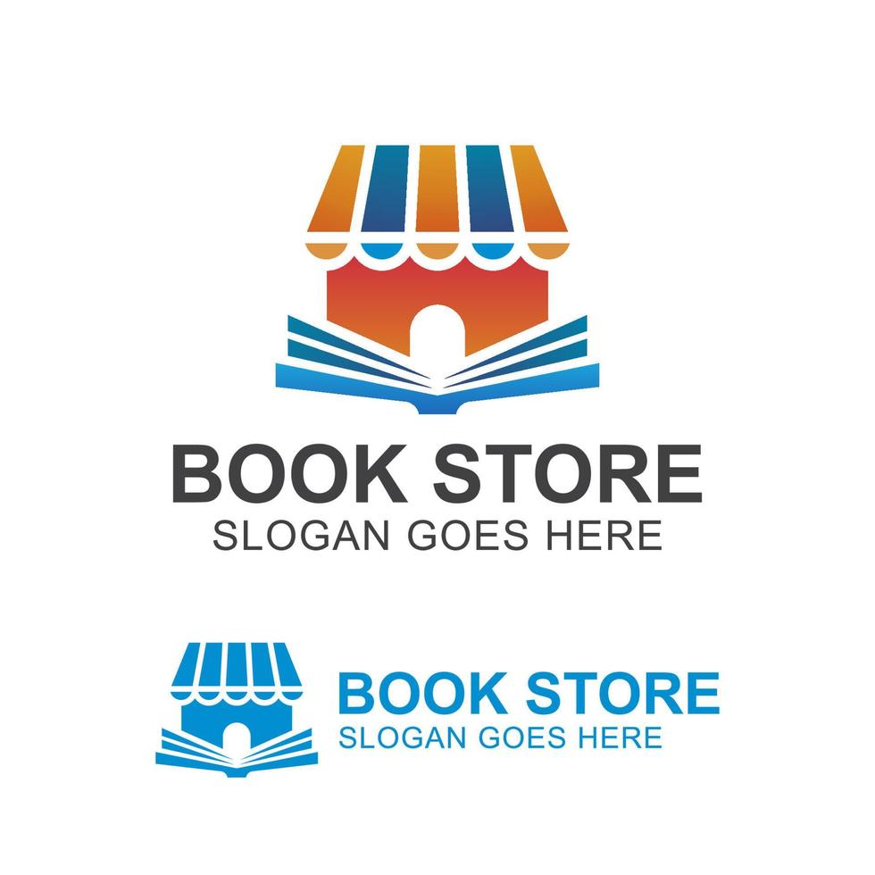 gradient logos of book store or shop, library education store for reading book and place learning vector