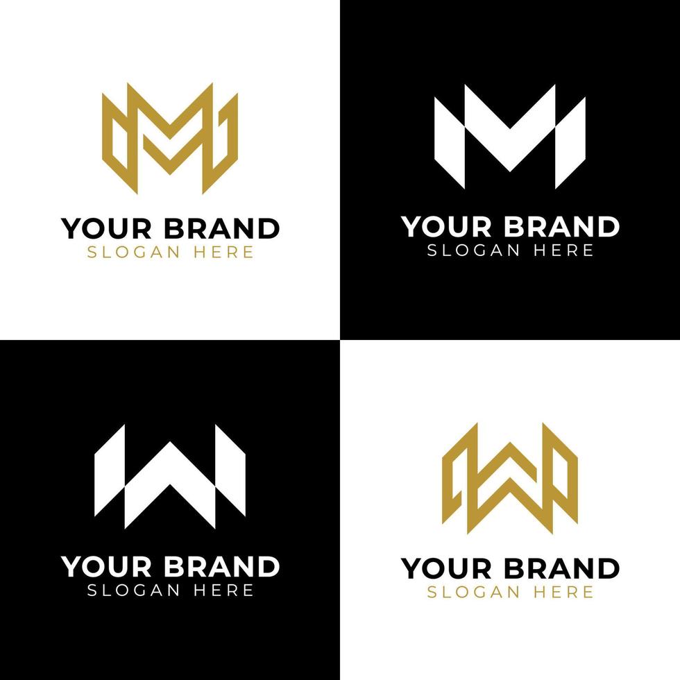 elegant and luxury initial letter M with letter W for your business start up or company identity logo bundle vector