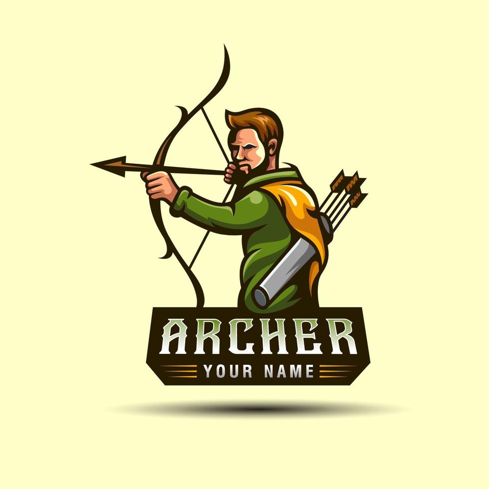 logotipos de mascotas o personajes de la caza de arqueros en el bosque, se pueden utilizar e plantilla de logotipo de jugador de juego de tirador deportivo vector