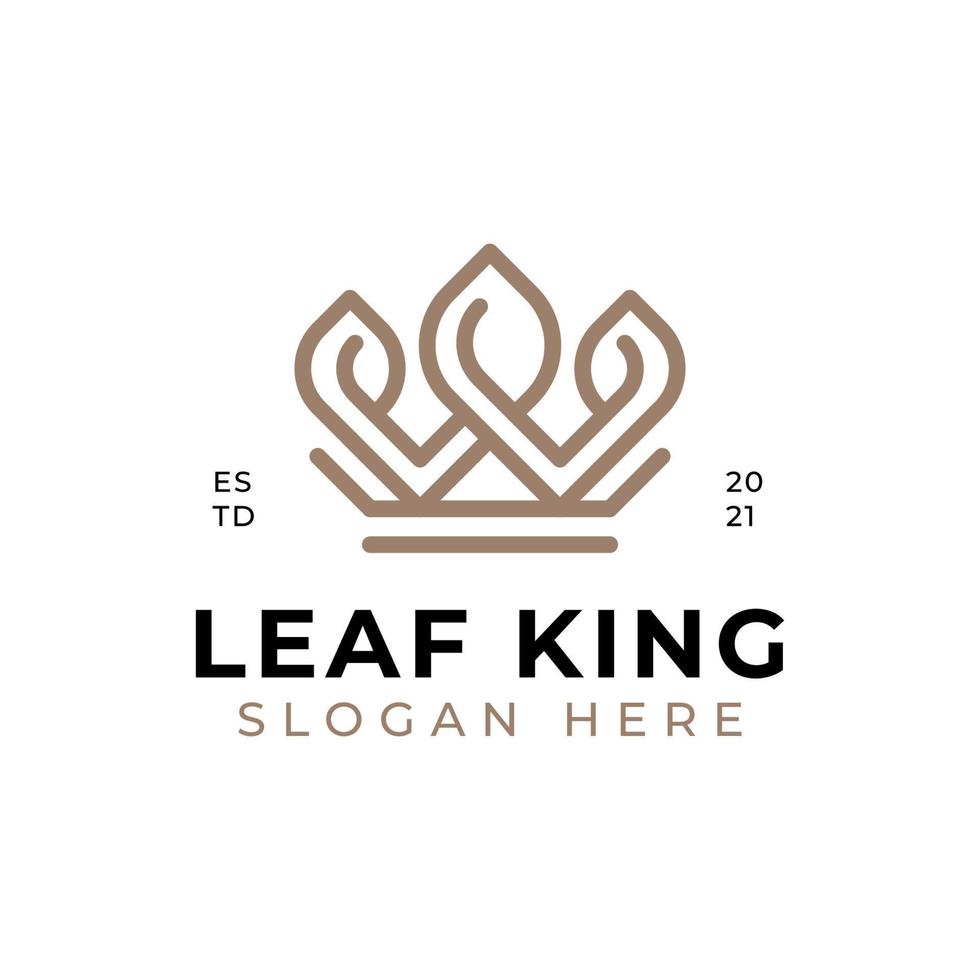 simple elegant and luxury nature leaf king with crown for garden logo inspiration vector