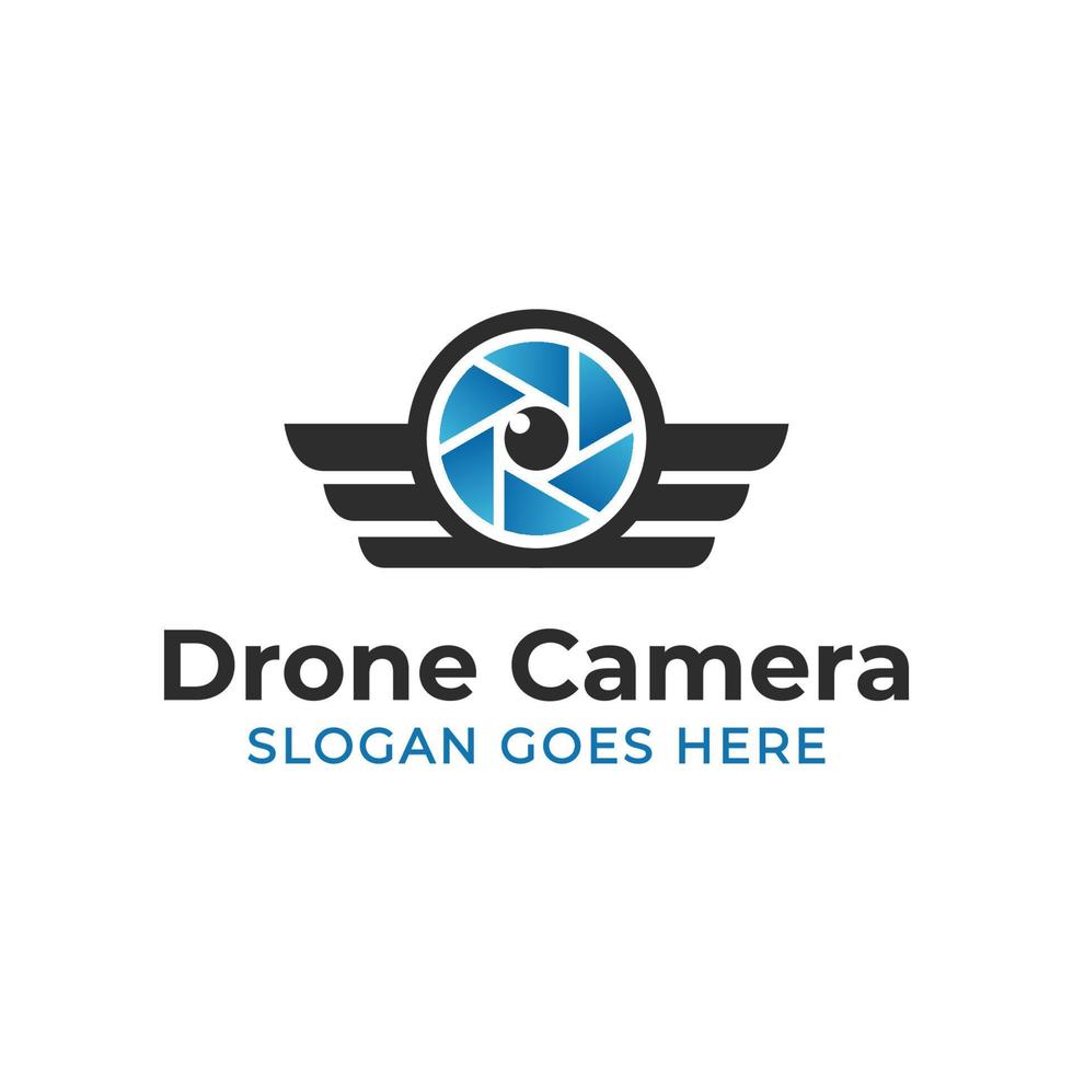 lens camera video with wings symbol for modern drone, photo studio logo design vector