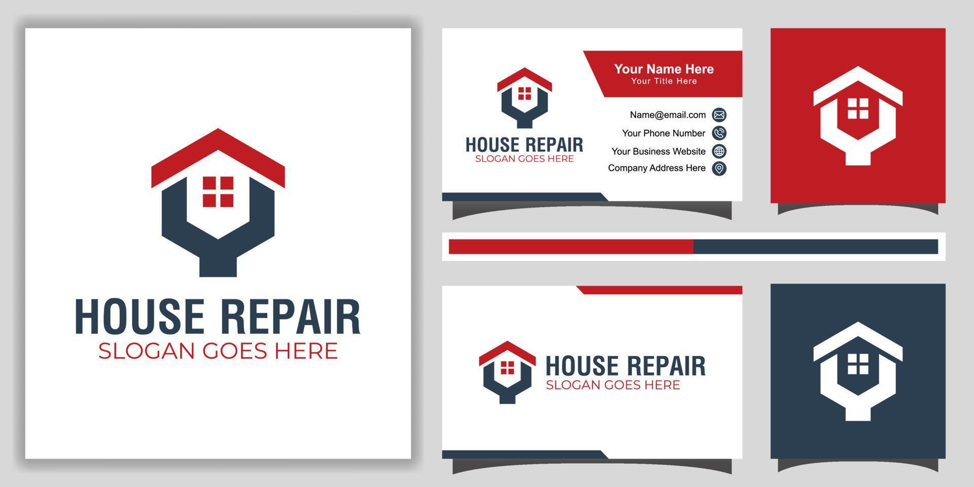 modern simple fix home repair service logo template with business card design vector