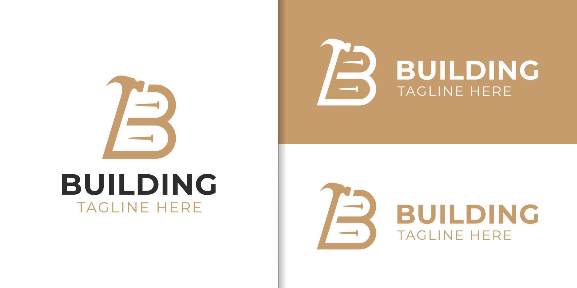 initial letter B building for fix home service logo, symbol, icon with hammer concept design vector