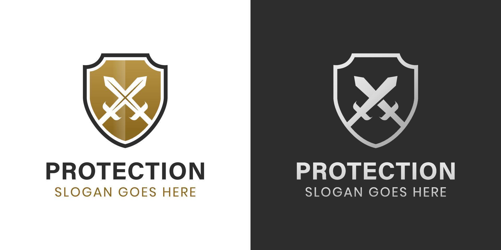 elegant and luxury armor Shield and sword logo design two versions vector