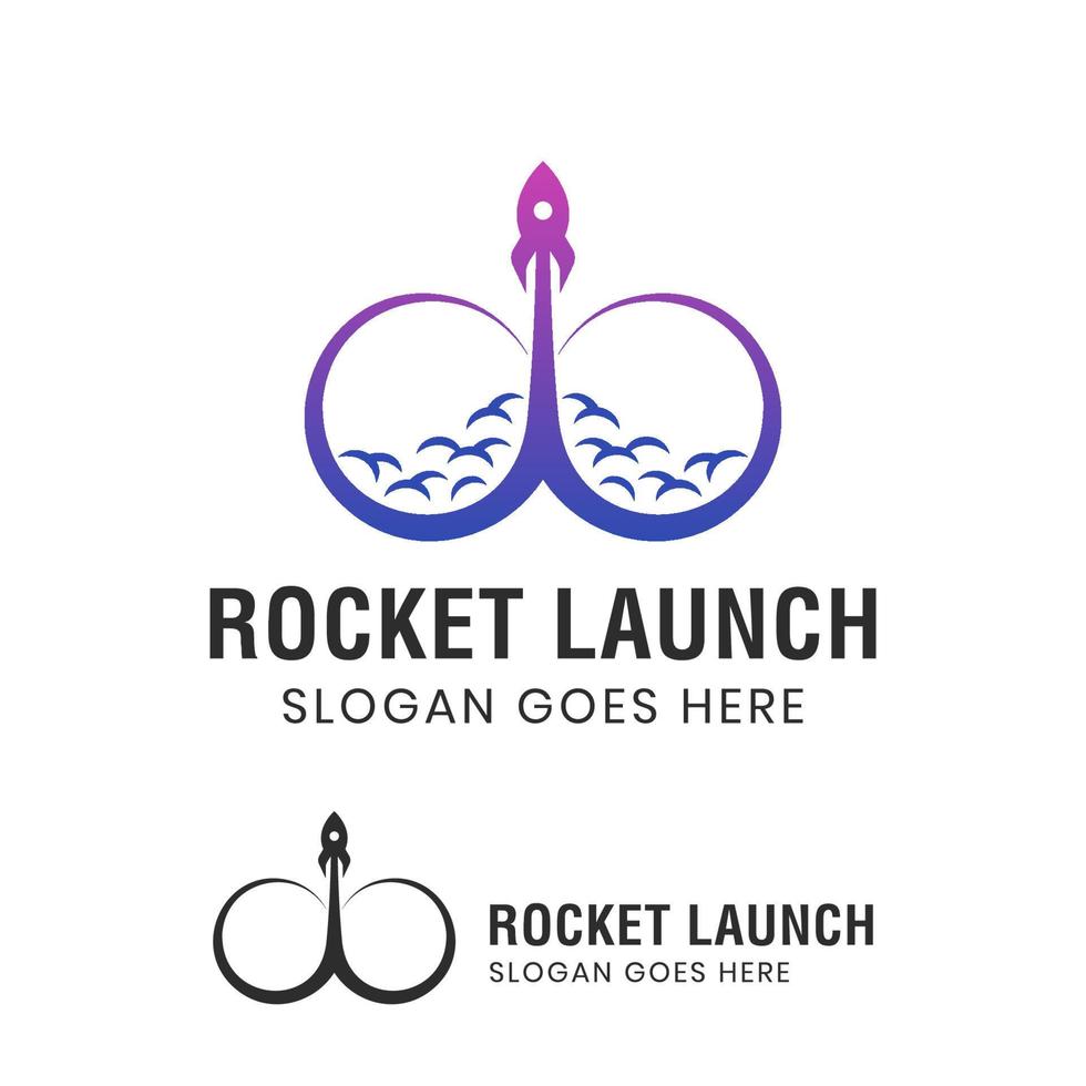 infinity symbol with launch rocket modern technology, rocket launch logo template vector