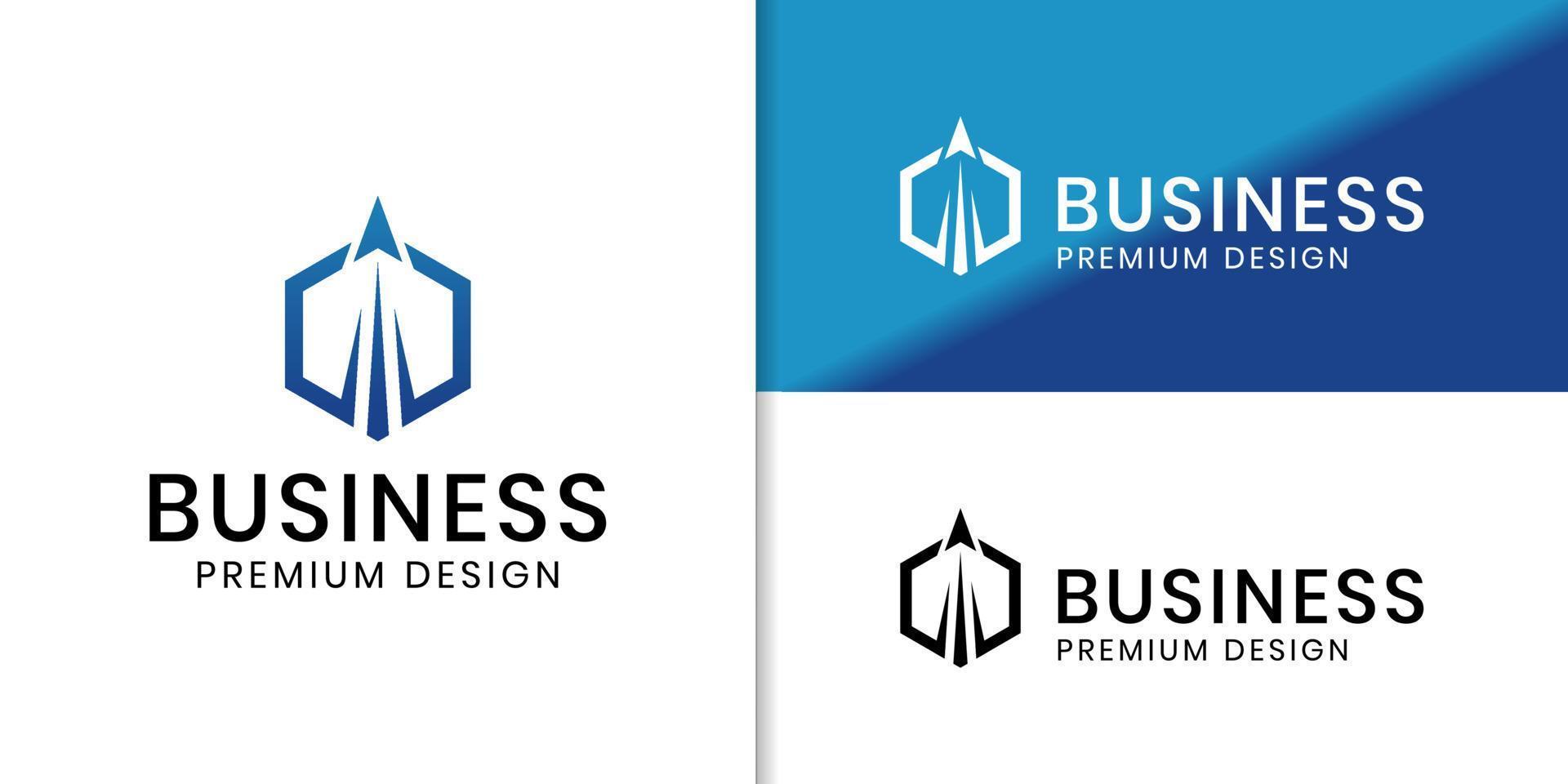 Elegant hexagon symbol business logo with plane launch business travel agency logo vector
