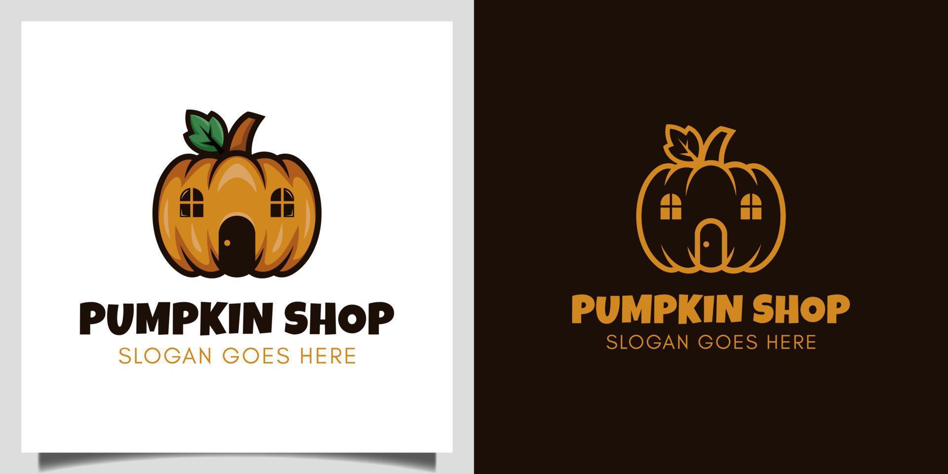 diseño de vector de tienda de calabaza para vegetariano, evento de mercado de halloween necesita diseño de logotipo de día