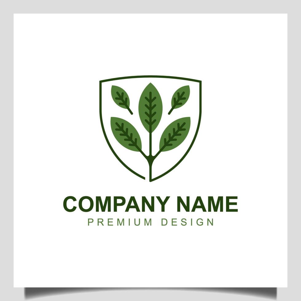 logotipo de escudo biológico vegetal, logotipo de hoja saludable a base de hierbas, plantilla de vector de diseño de logotipo de árbol de protección natural