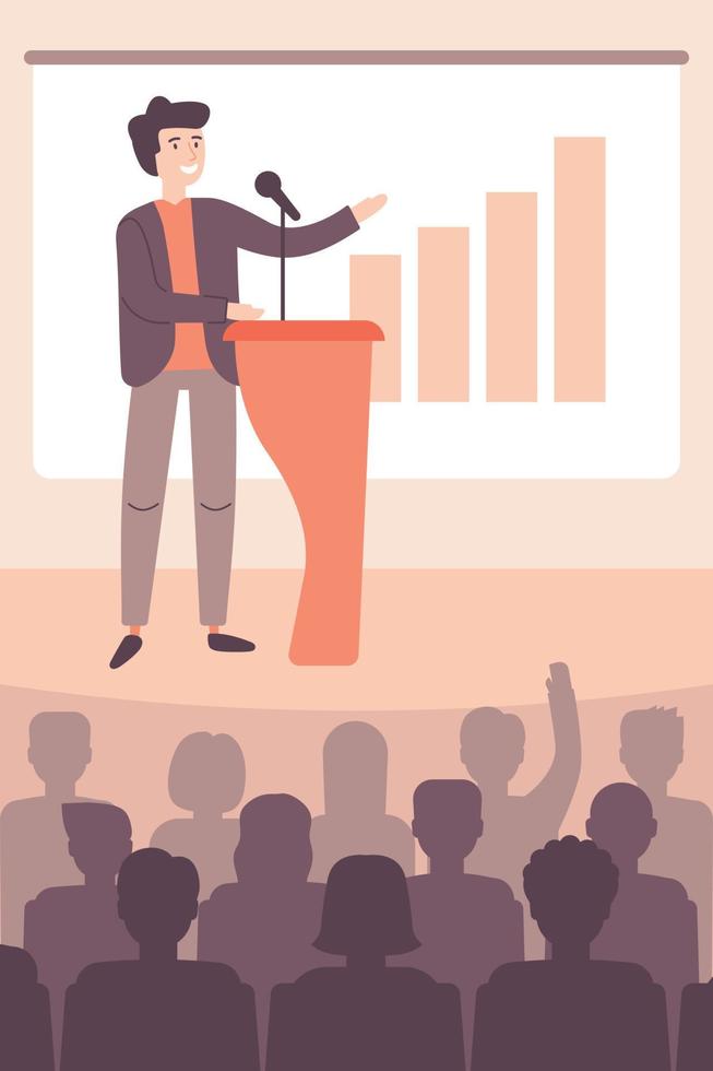 Speaker view diagram on board business presentation in hall Workshop motivation concept vector