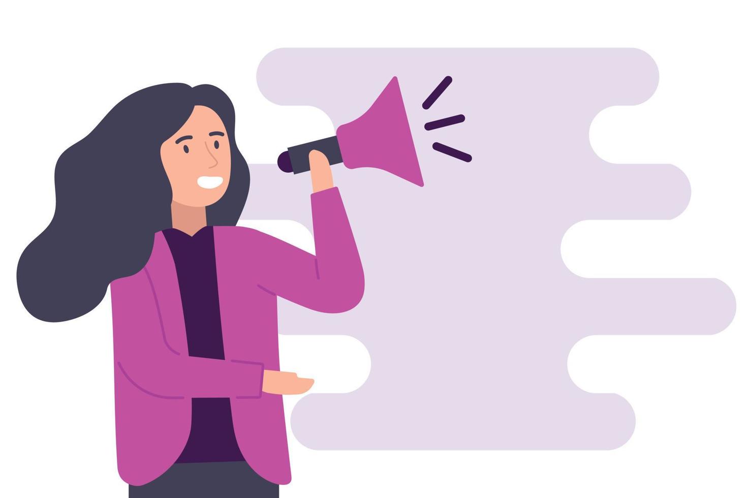 Woman speaking on megaphone flat style vector