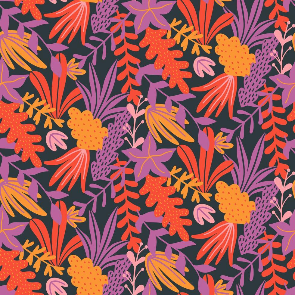 Modern seamless floral pattern with hand drawn wild leaves and herbs. Autumn design template. Vector wallpaper. Good for print.