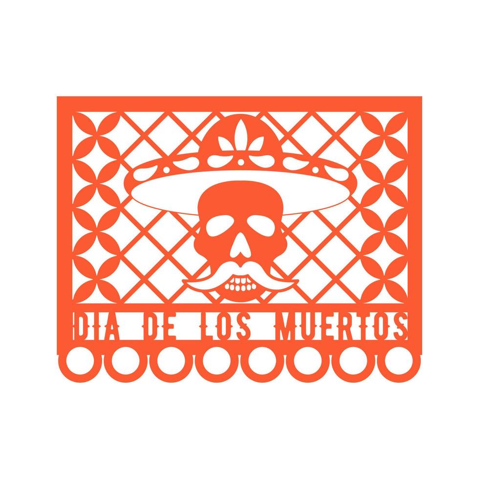 Papel Picado, Mexican paper decorations for party. Paper garland. Cut out compositions for Mexican Day of the Dead. Vector template design.