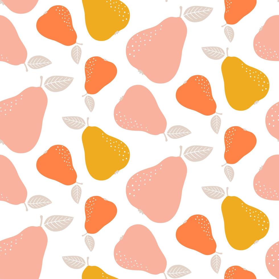 Colorful seamless pear pattern. Repetitive simple vector background with fruits.