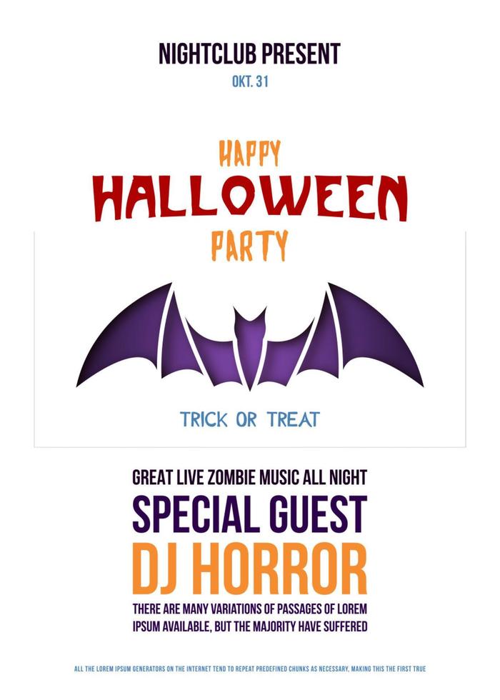 Origami Flyer with Bat for Halloween celebration. Paper cut style vector banner.