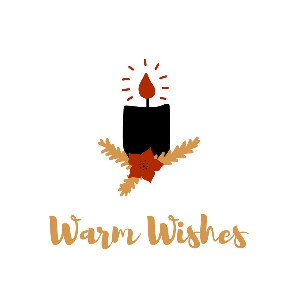 tarjeta de felicitación dibujada a mano con velas e inscripción cálidos deseos, para año nuevo y navidad. estilo escandinavo. diseño vectorial vector