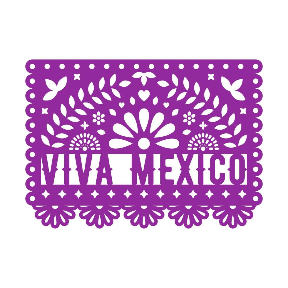 papel picado, adornos de papel mexicano para fiesta. guirnalda de papel recorta composiciones con texto viva mexico. diseño de plantilla vectorial. vector