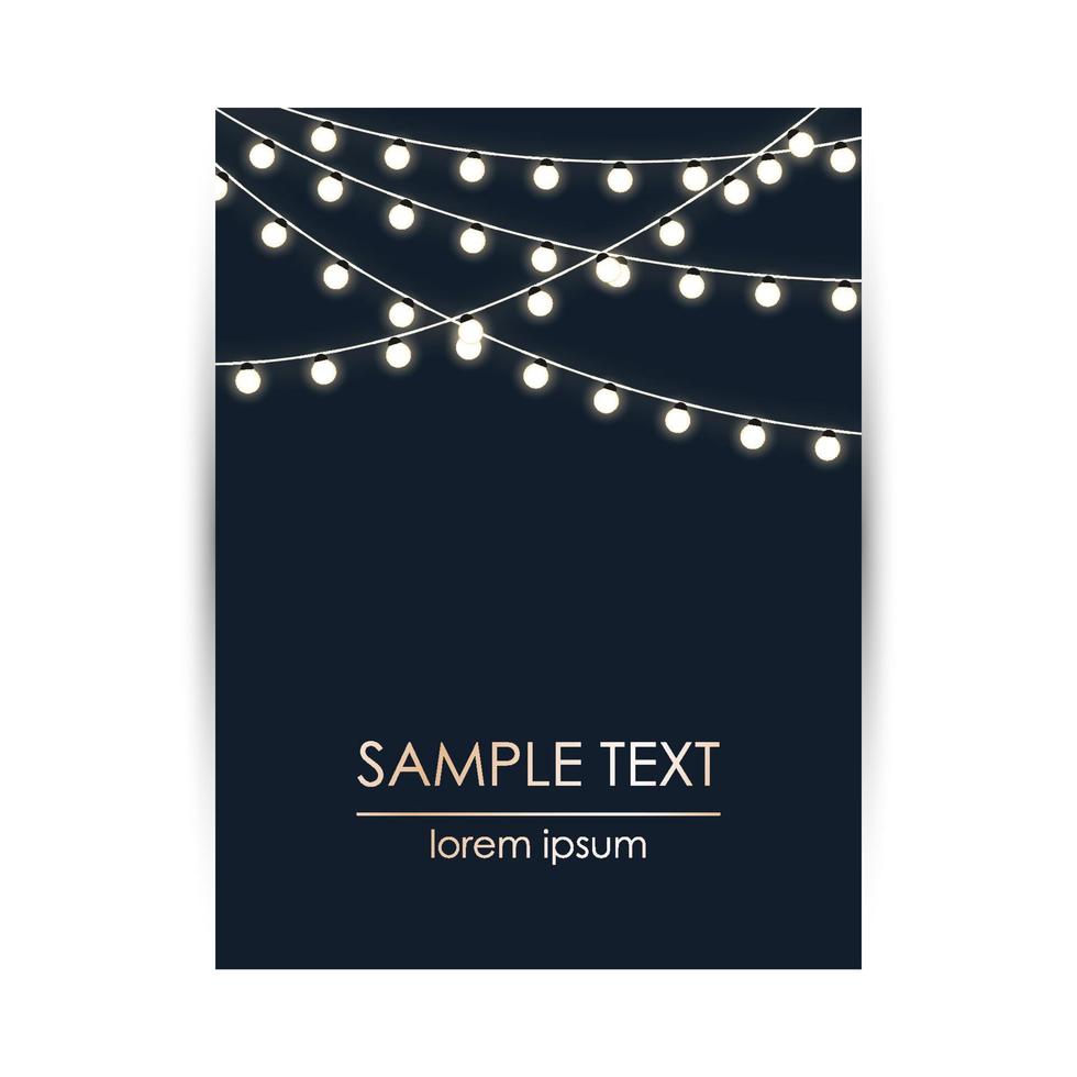 plantilla de diseño elegante con guirnalda de luces y espacio para texto. tarjeta de invitación. cubierta vectorial. vector
