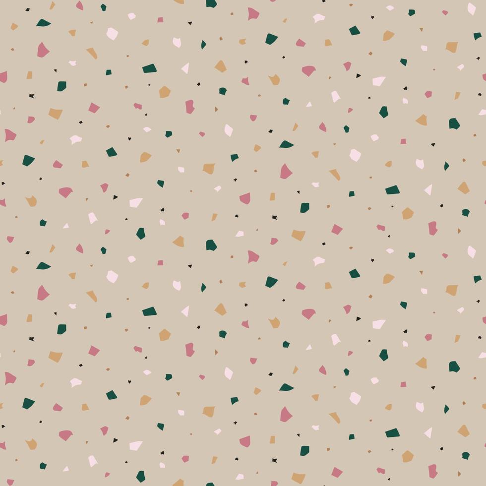 Abstract seamless pattern in terrazzo style. Natural colors. Vector background. Print for wallpaper, backdrop, fabric, etc.