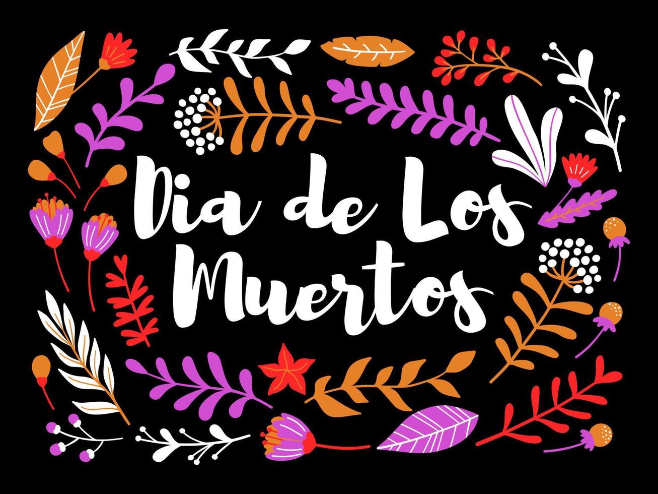 tarjeta de felicitación floral decorativa con inscripción dia de los muertos, fiesta mexicana día de los muertos. plantilla de diseño vectorial. vector