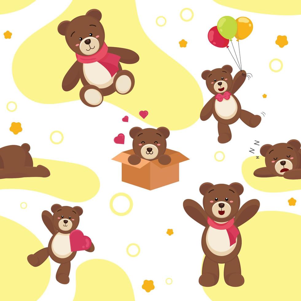 Cute Teddy Bear Seamless Pattern vector