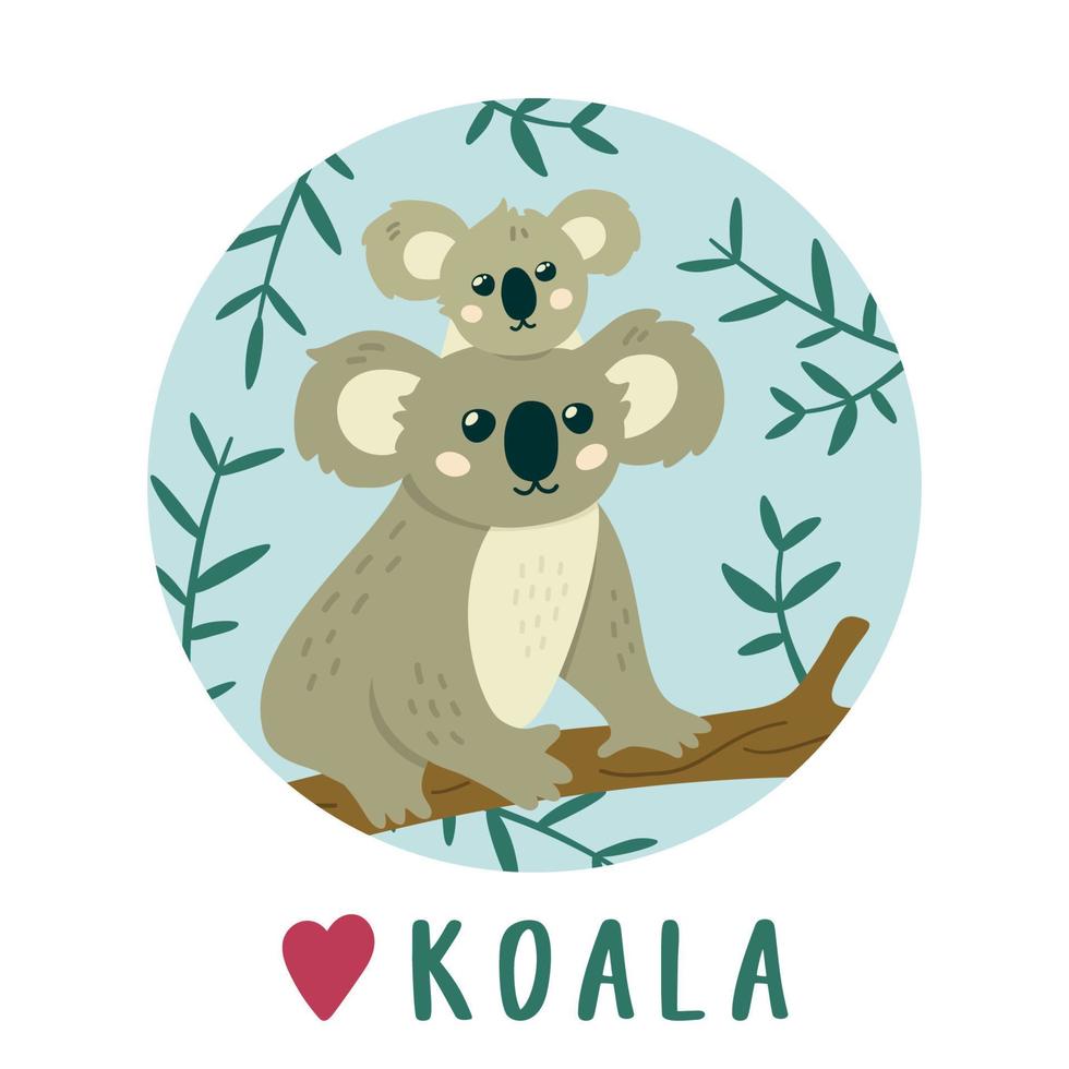 Cute Koala mother with baby Koala . Creative kids print. Vector illustration