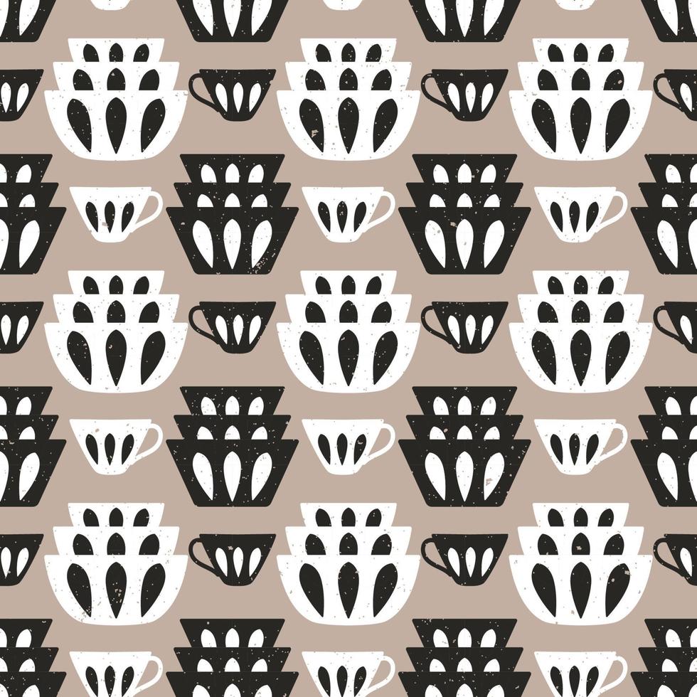 Cooking repetitive background for kitchen. Vector seamless pattern with plates and cups for kitchen fabrics, napkins, wrapping paper.