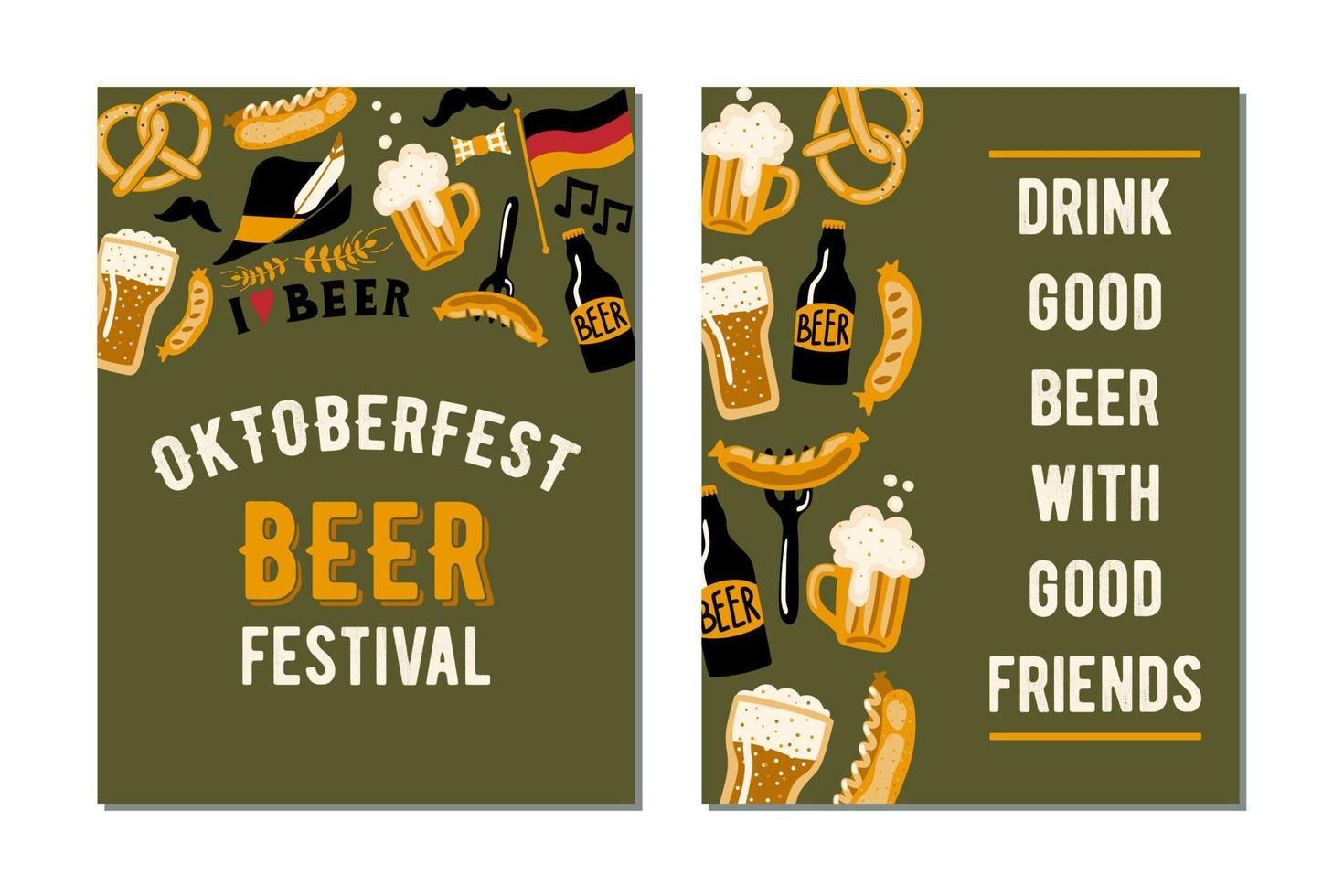 Set of 2 posters for the craft beer festival. Oktoberfest. Drink good beer with good friends . Vector hand drawn design template.