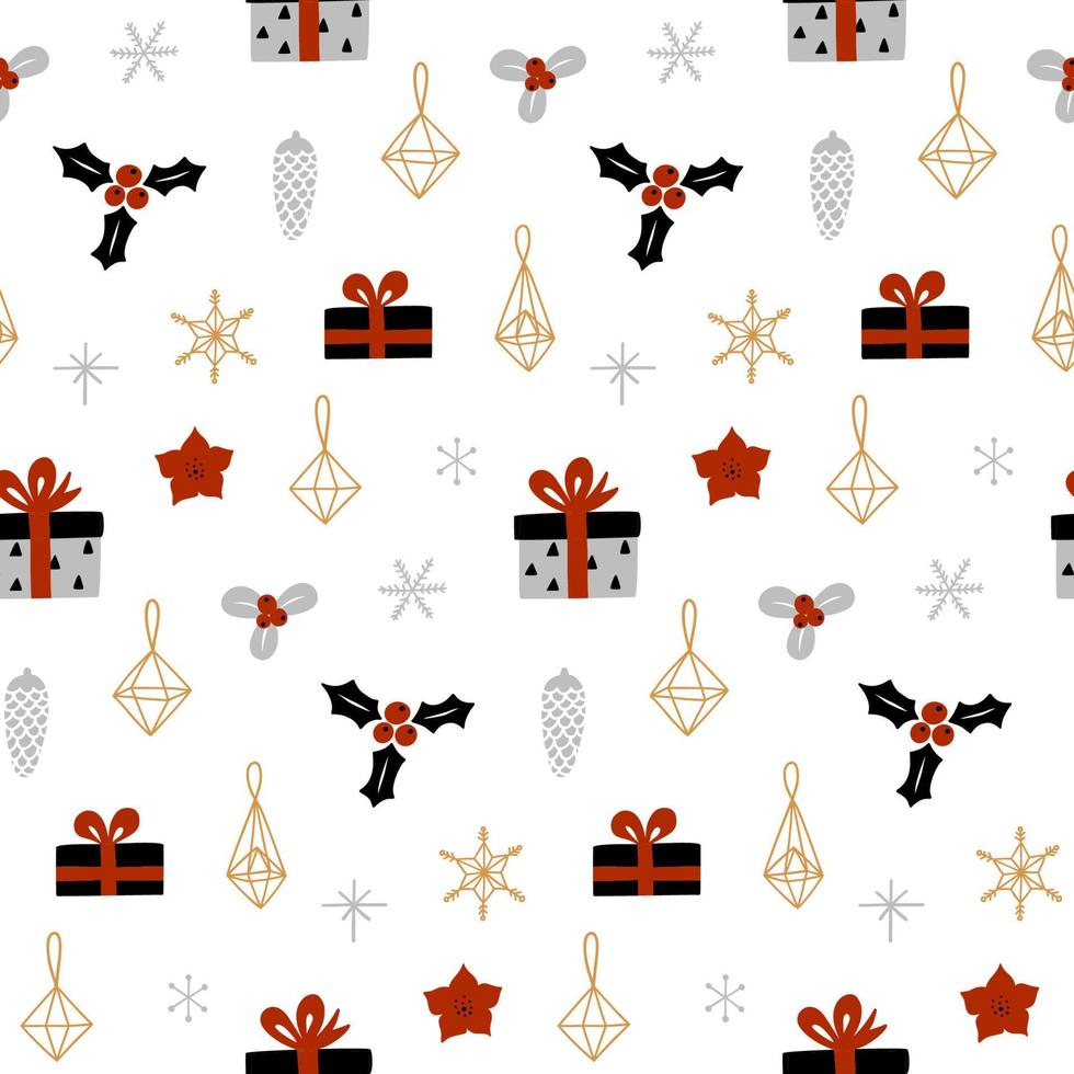 Hand drawn decorative christmas seamless pattern. Modern print for wrapping paper, cover, fabric, etc. Vector wallpaper.
