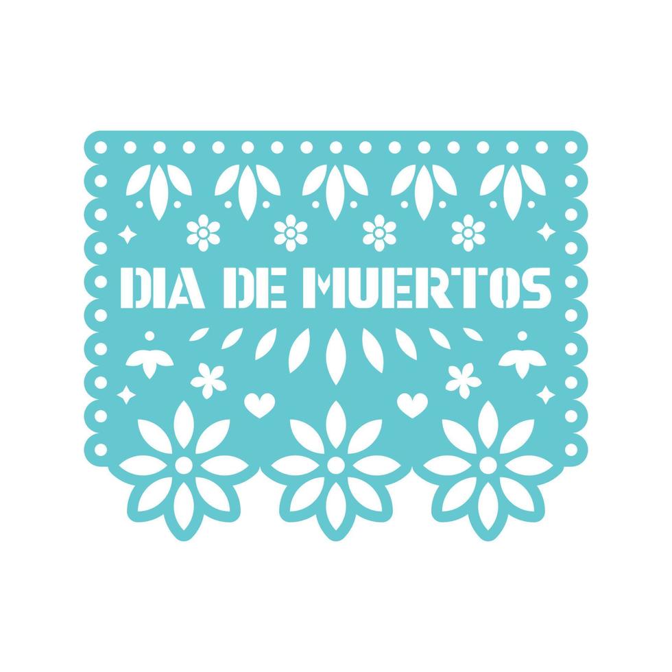 Bright paper with cut out flowers and geometric shapes. Papel Picado vector template design isolated on white. Traditional Mexican paper garland for celebrating Day of the Dead.