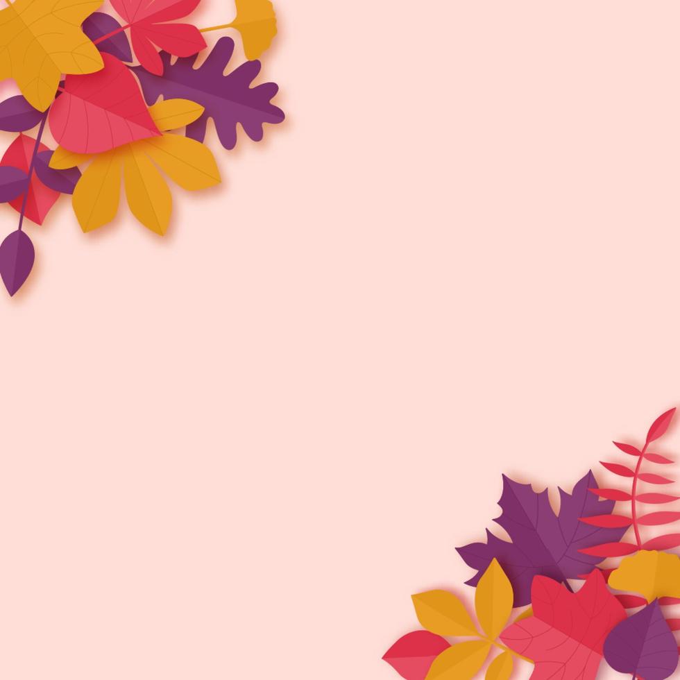 Autumn leaves paper art style background. Origami autumn fall design. Vector template for your design.