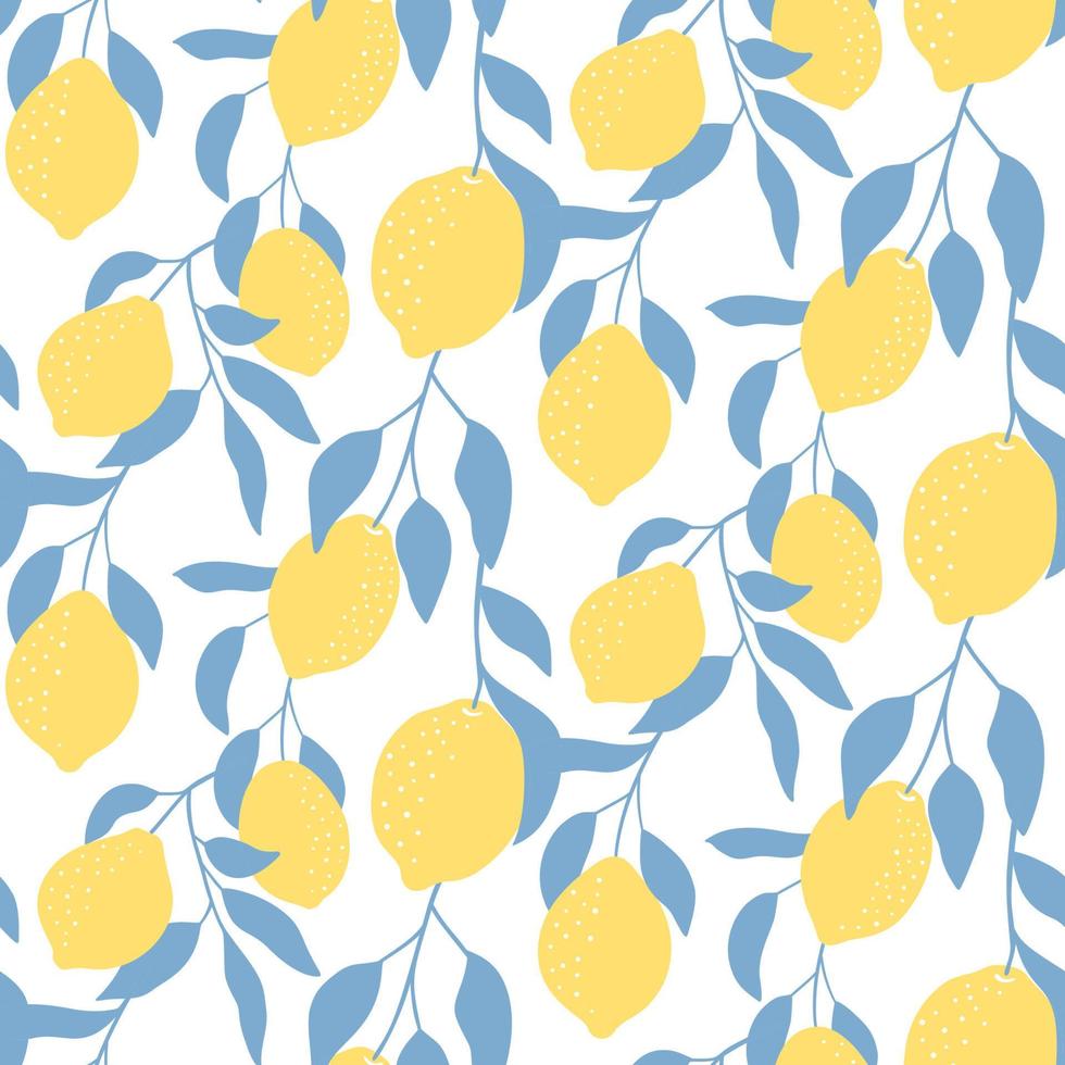 Seamless pattern with lemon fruits. Hand drawn overlapping backdrop. Modern citrus  wallpaper. Vector illustration, good for printing.