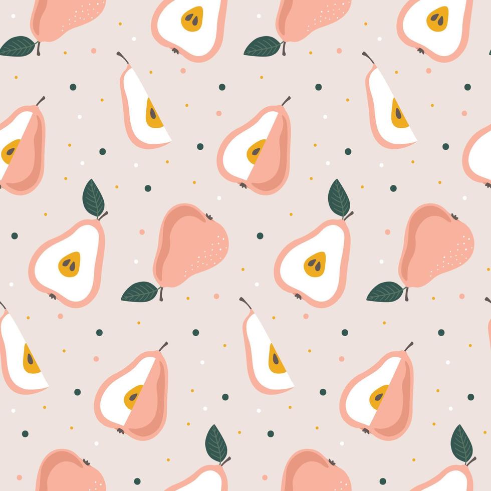 Hand drawn seamless pear pattern. Repetitive simple vector background with fruits.