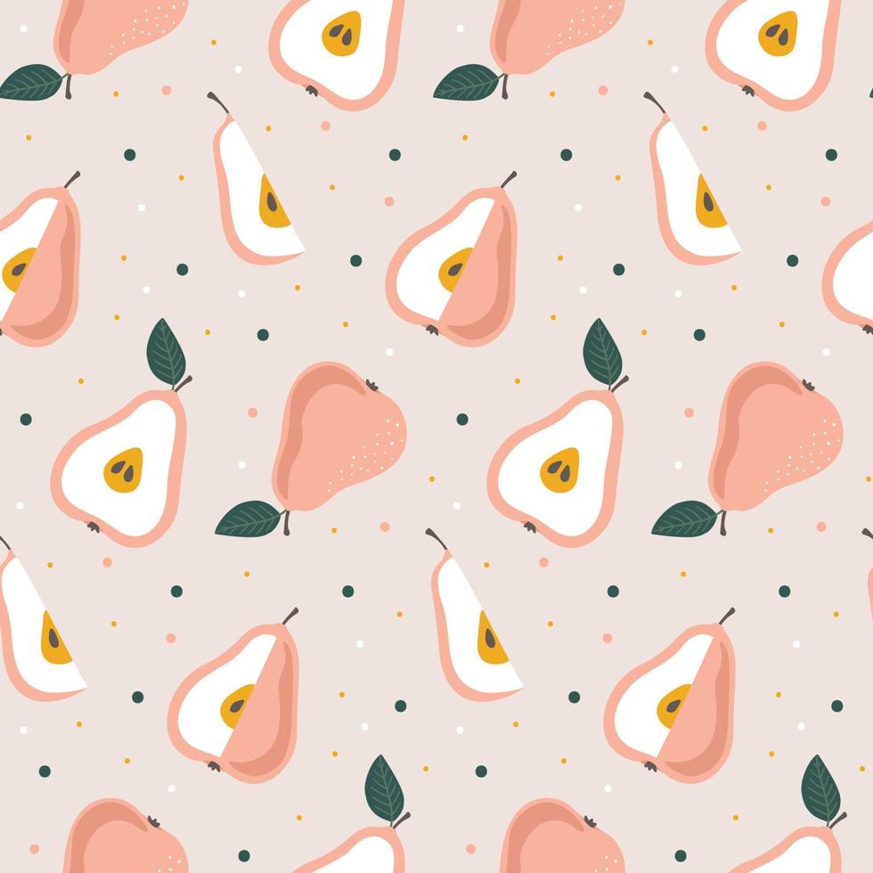 Hand drawn seamless pear pattern. Repetitive simple vector background with fruits.