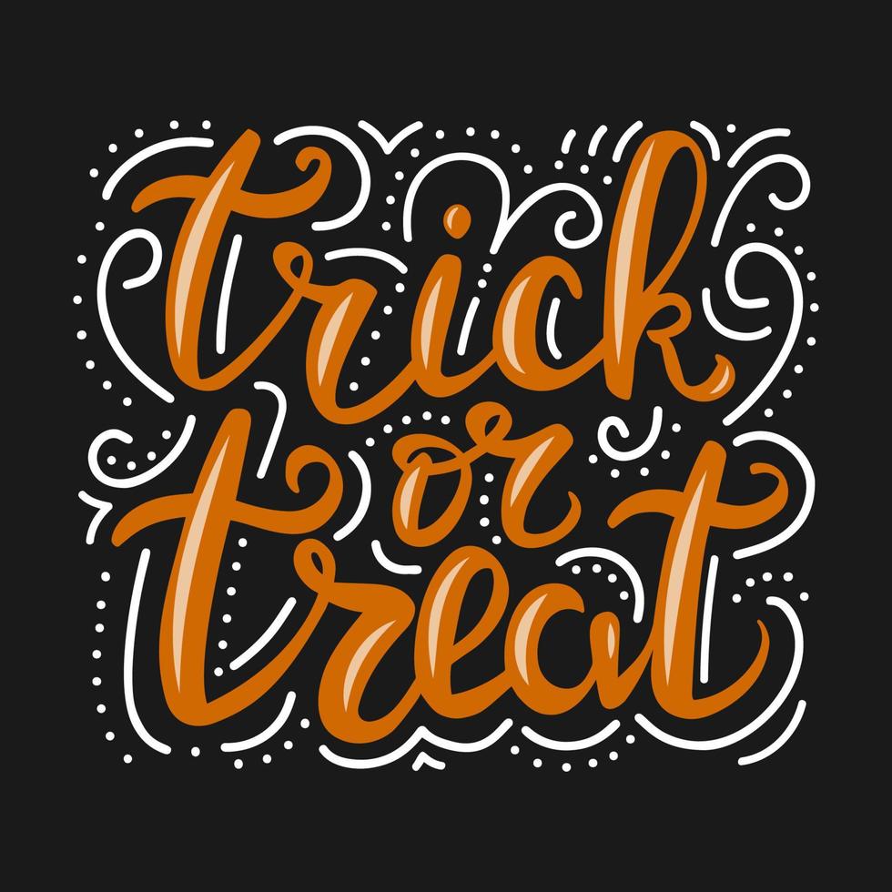 Greeting card for Halloween celebration with lettering Trick or Treat. Vector design template.