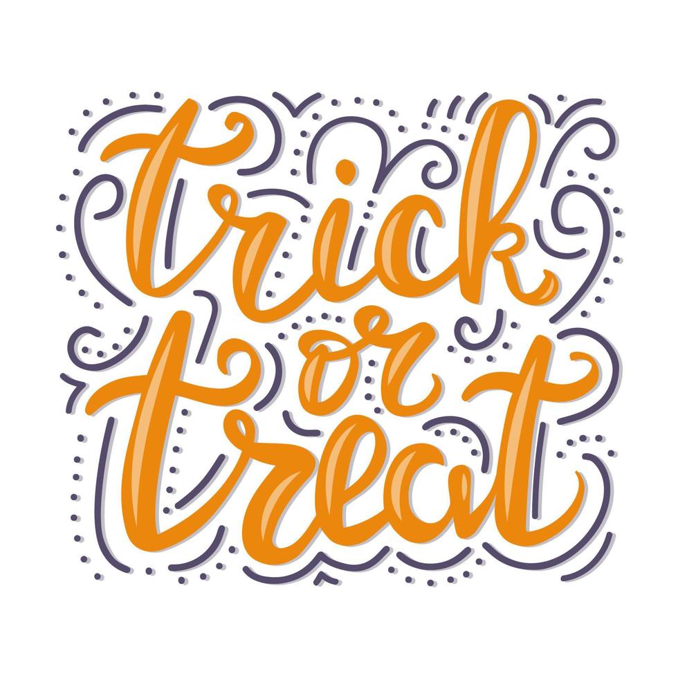 tarjeta de felicitación de vector para la celebración de halloween. truco o trato de letras.