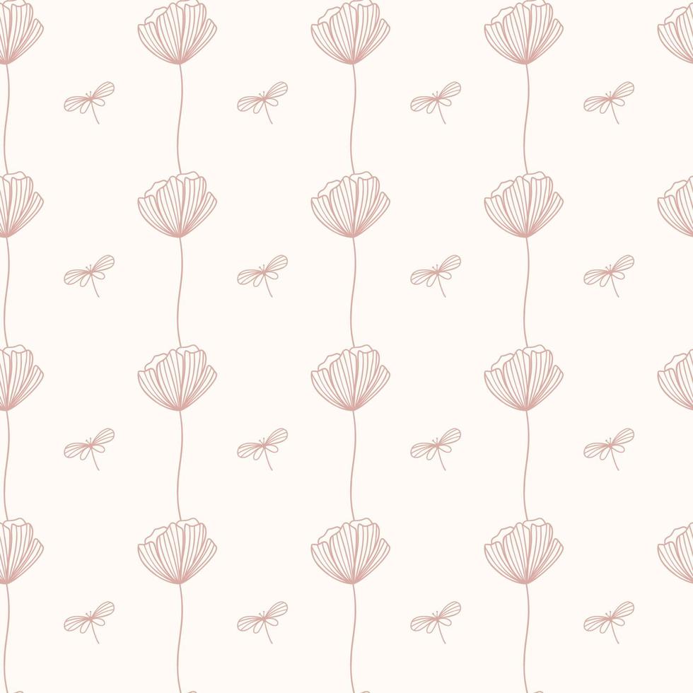 Seamless pattern with Poppy flower. Repeated floral background. Vector wallpaper. Good for fabric, textile, wrapping paper, packaging design.